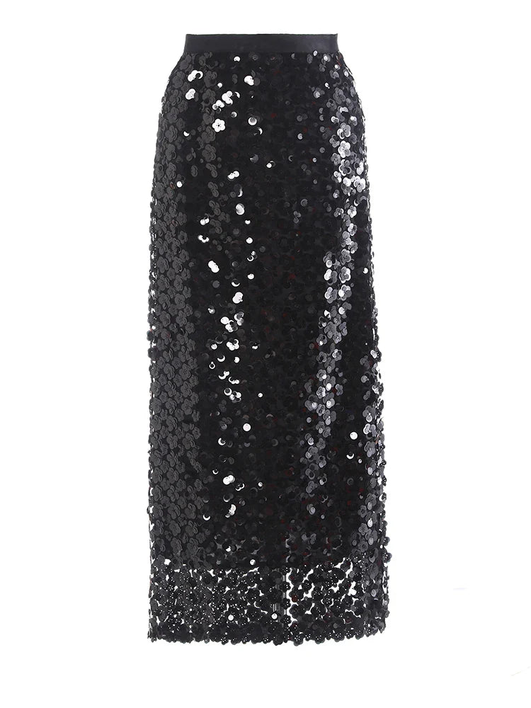 Floral Sequin Pull-On Midi Skirt