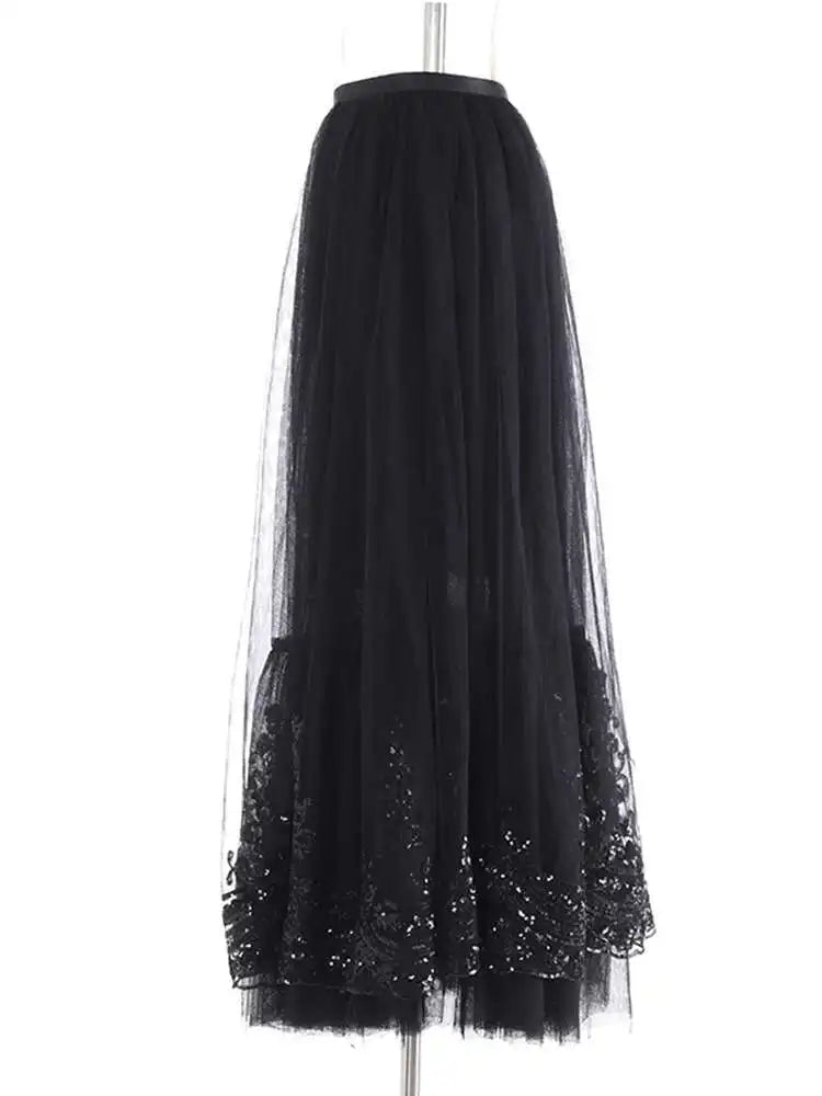 Tulle Sequin Midi Pull-On Skirt