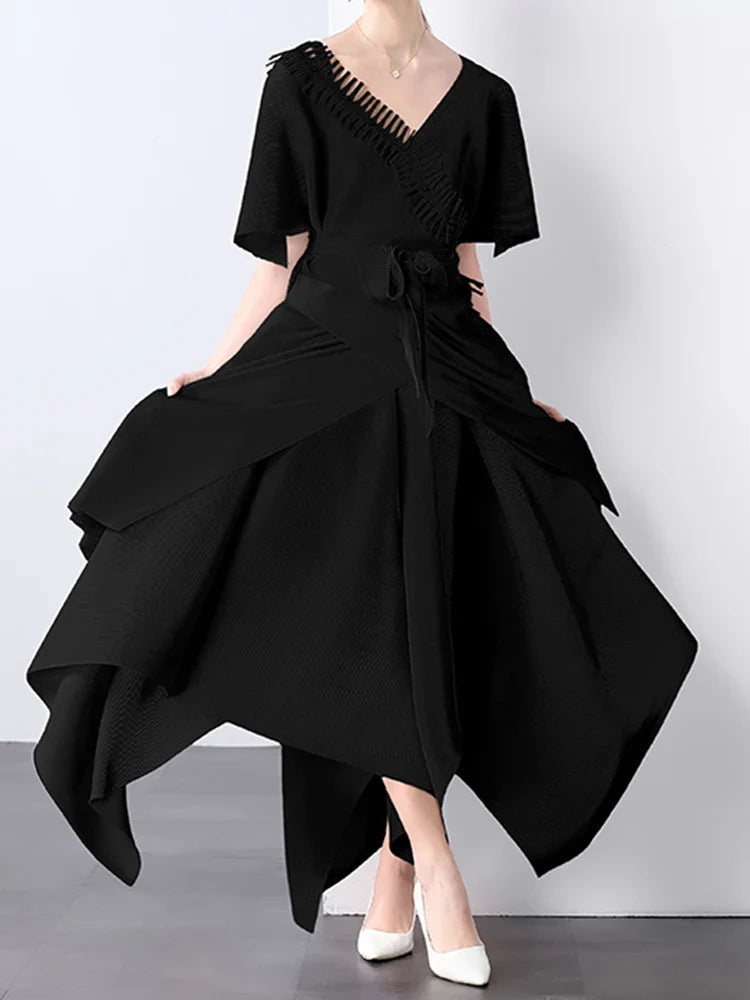 Asymmetrical Plissé Pleated Dress