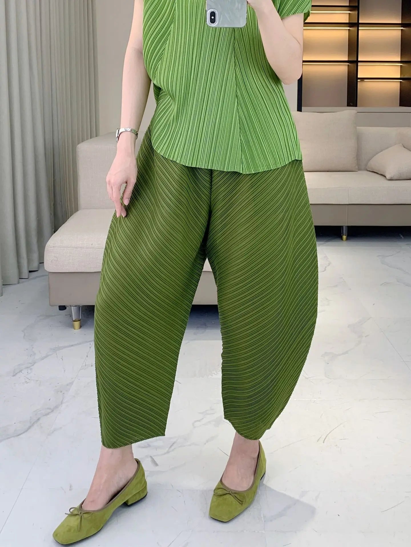 Plissé Pleated Palazzo Pants