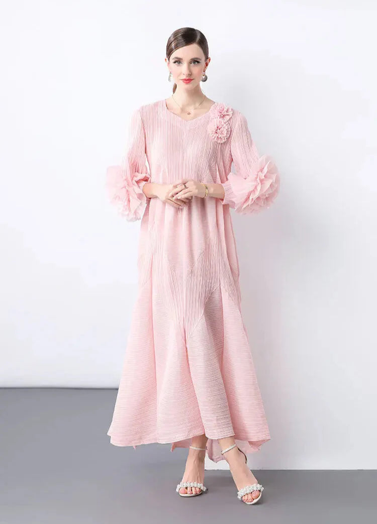 Elegant Plissé 3D Ruffle Dress