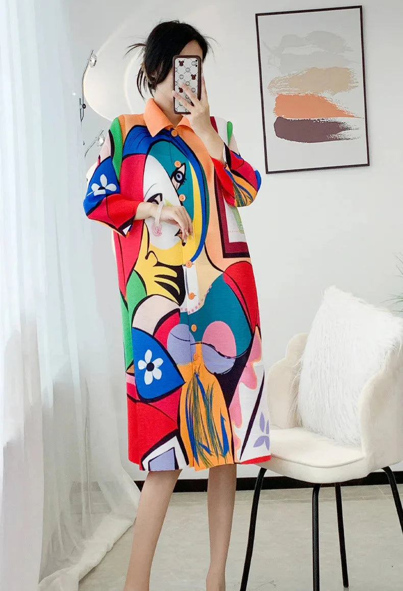 Luxury Abstract Face Plissé Dress