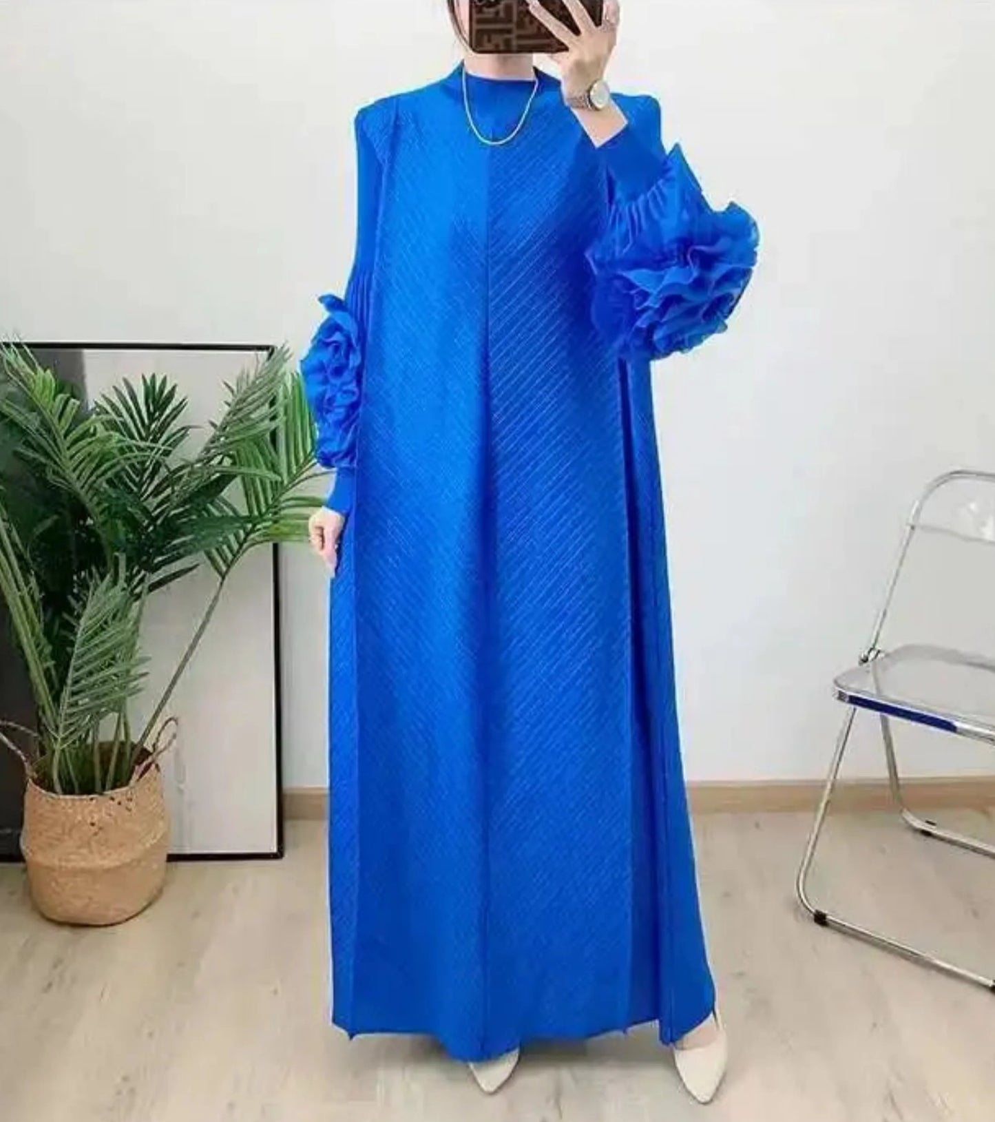 Truly Pleated Ruffle Sleeve Dress