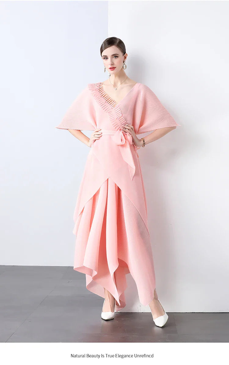 Asymmetrical Plissé Pleated Dress