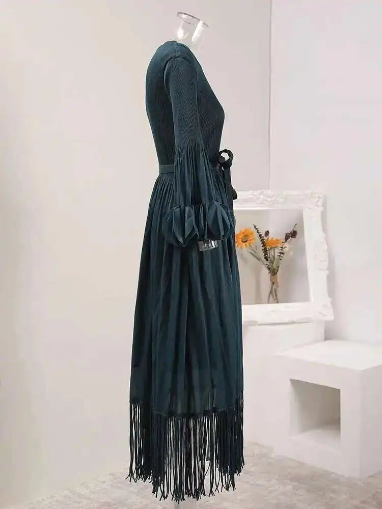 Elegant Fringe Hem Plissé Dress