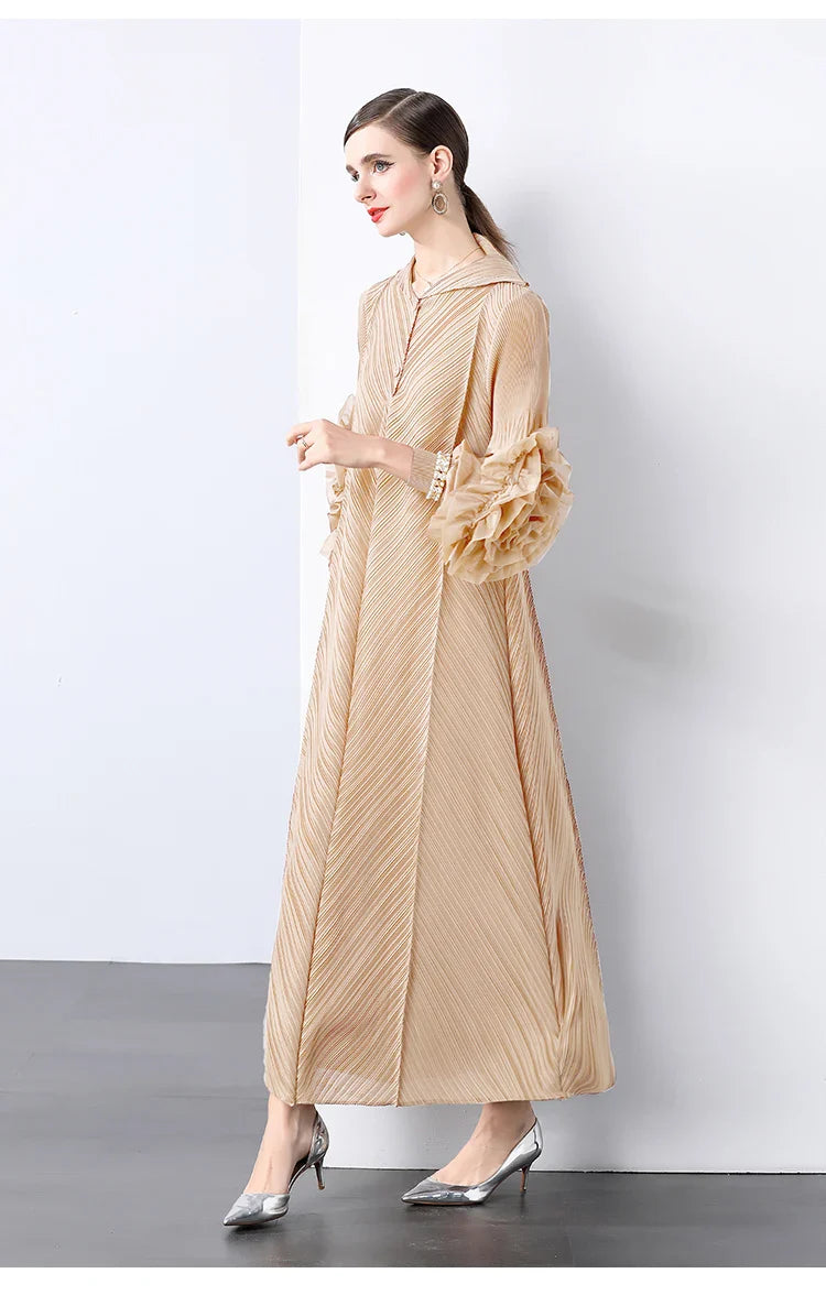 Plissé Pleated Long Sleeve Dress