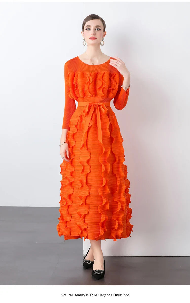 Chic Plissé Pleated Midi Dress