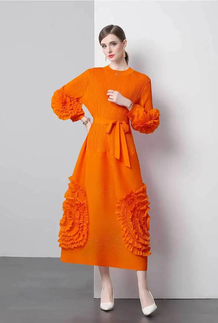 Plisse Floral Bubble Sleeve Dress
