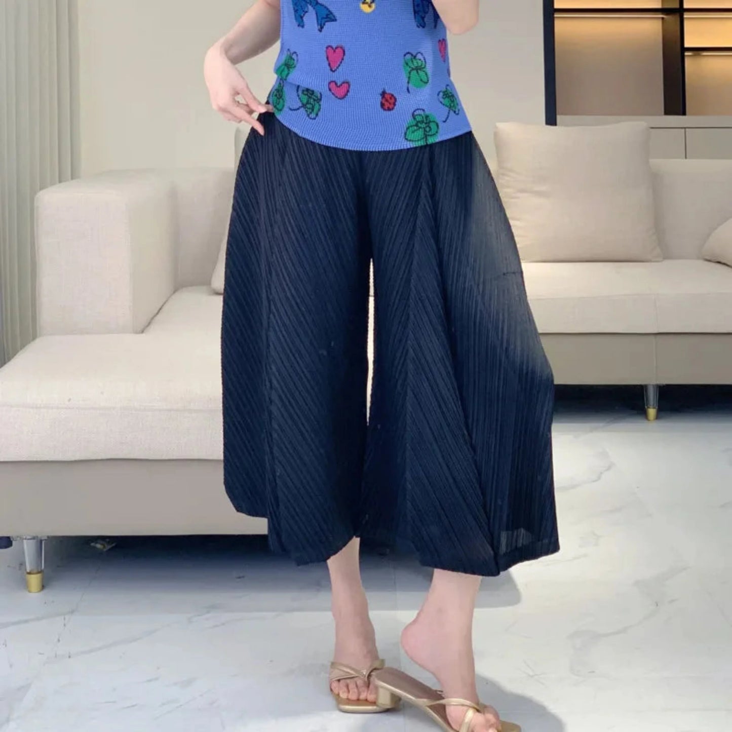 Luxe Plissé Wide Leg Trousers