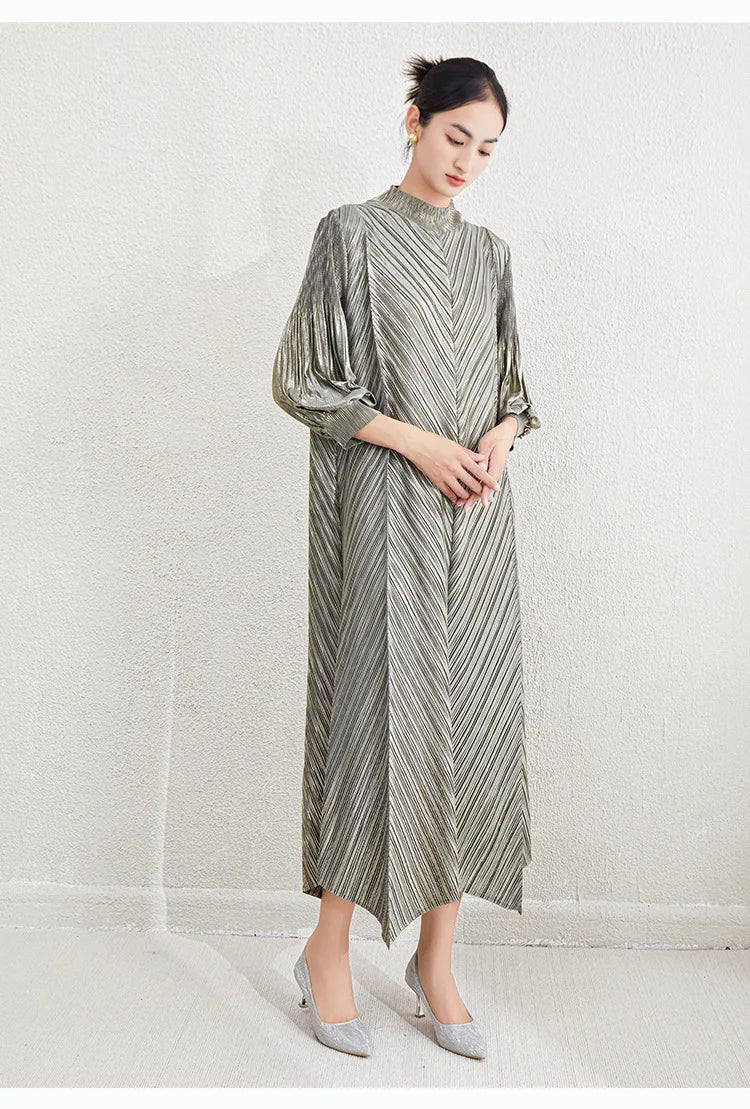 Luxe Pleated Bishop Sleeve Dress