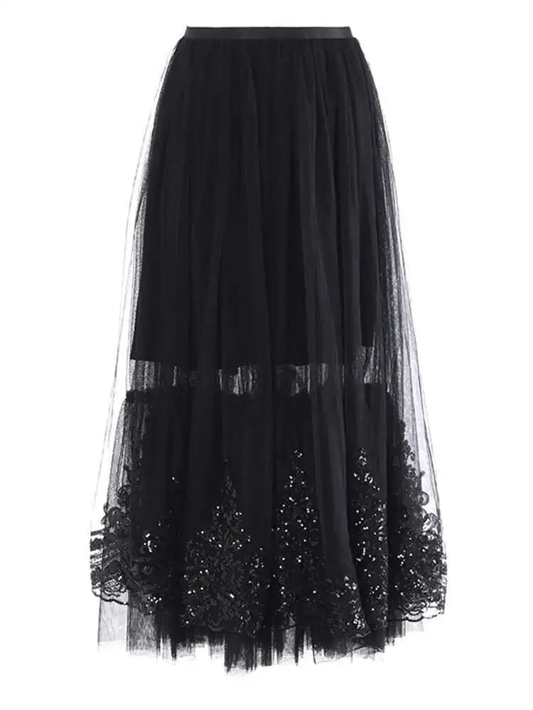 Tulle Sequin Midi Pull-On Skirt