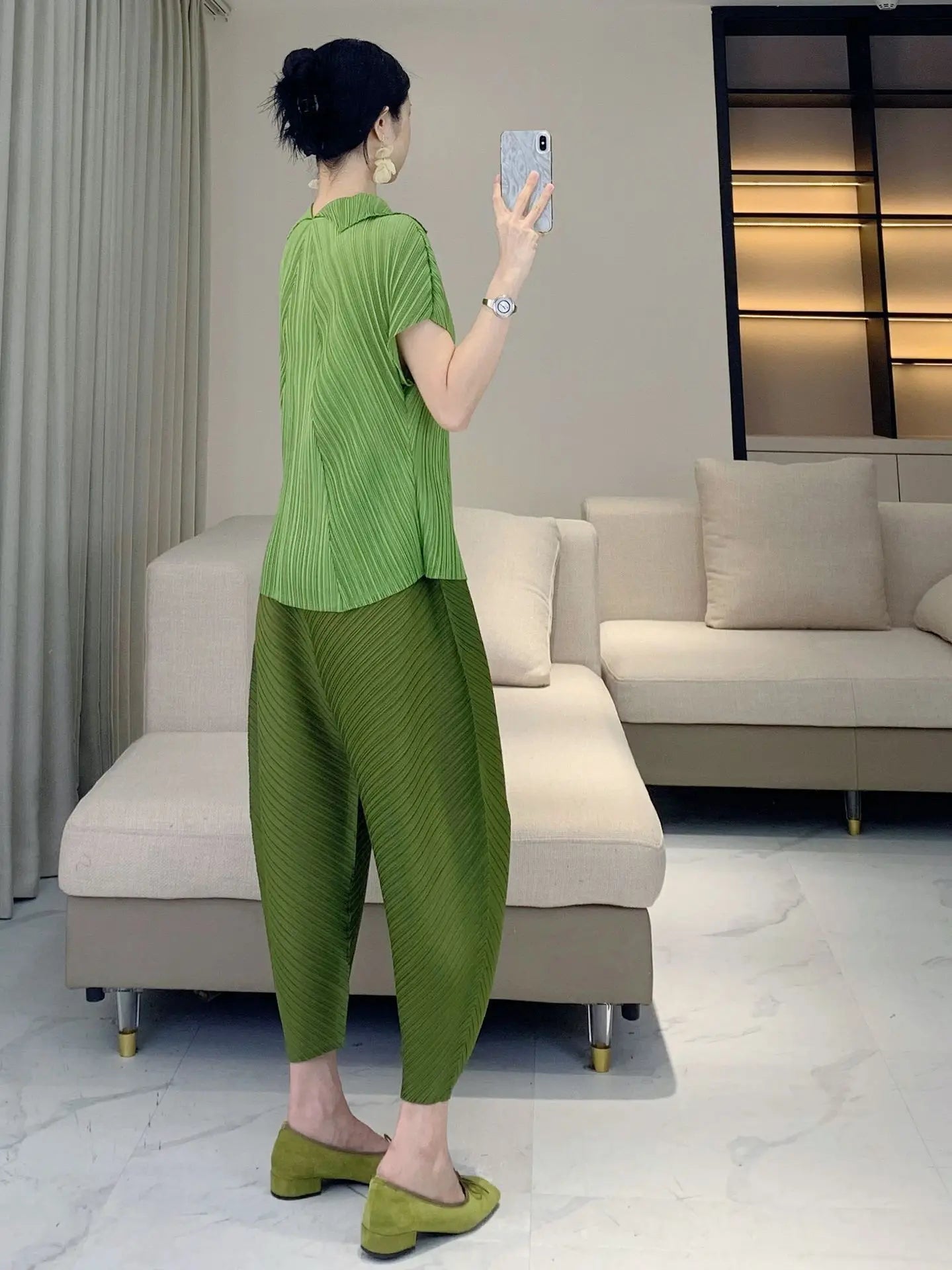 Plissé Pleated Palazzo Pants