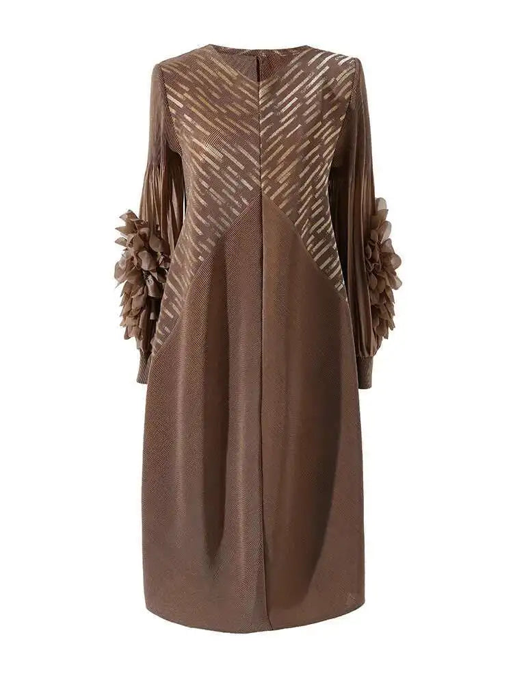 Luxury Plissé Floral Sleeve Dress
