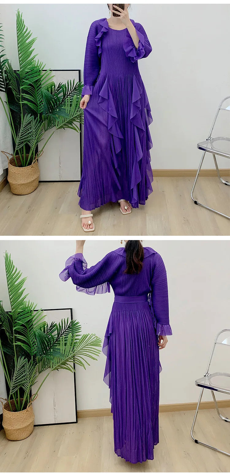 Luxury Pleated Ruffle Midi Dress