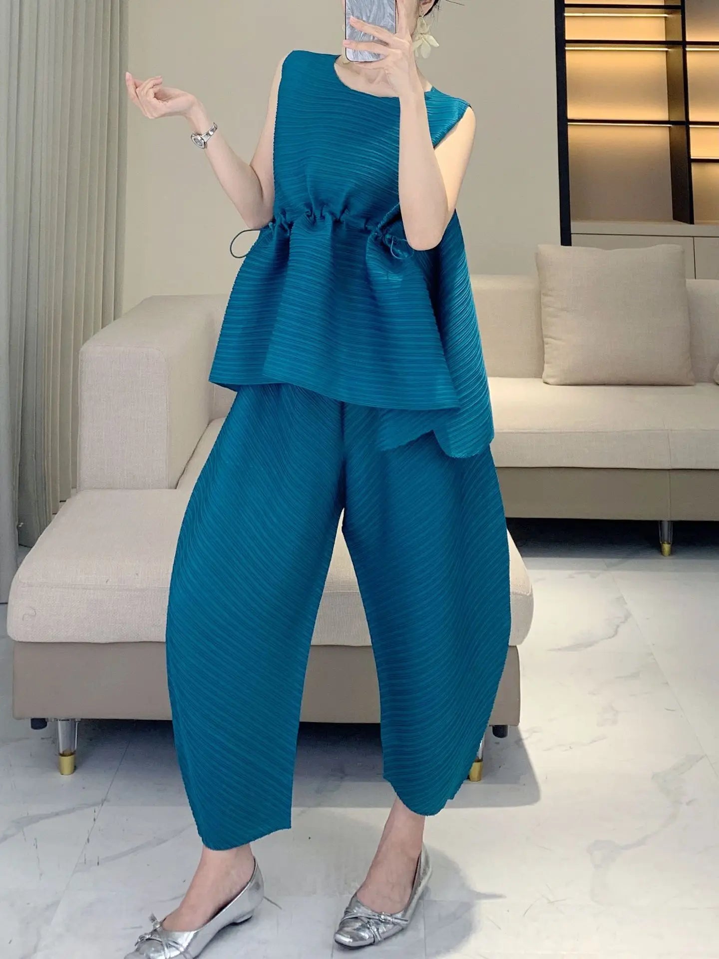 Plissé Pleated Palazzo Pants