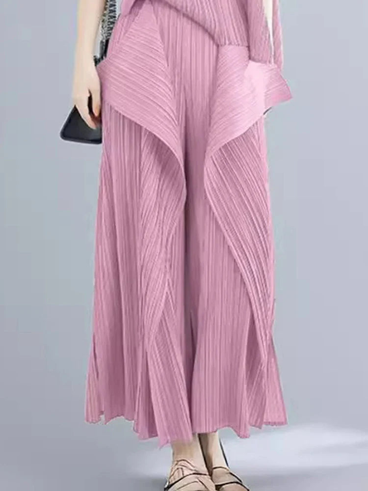 Wide Leg Plissé Pull On Trouser
