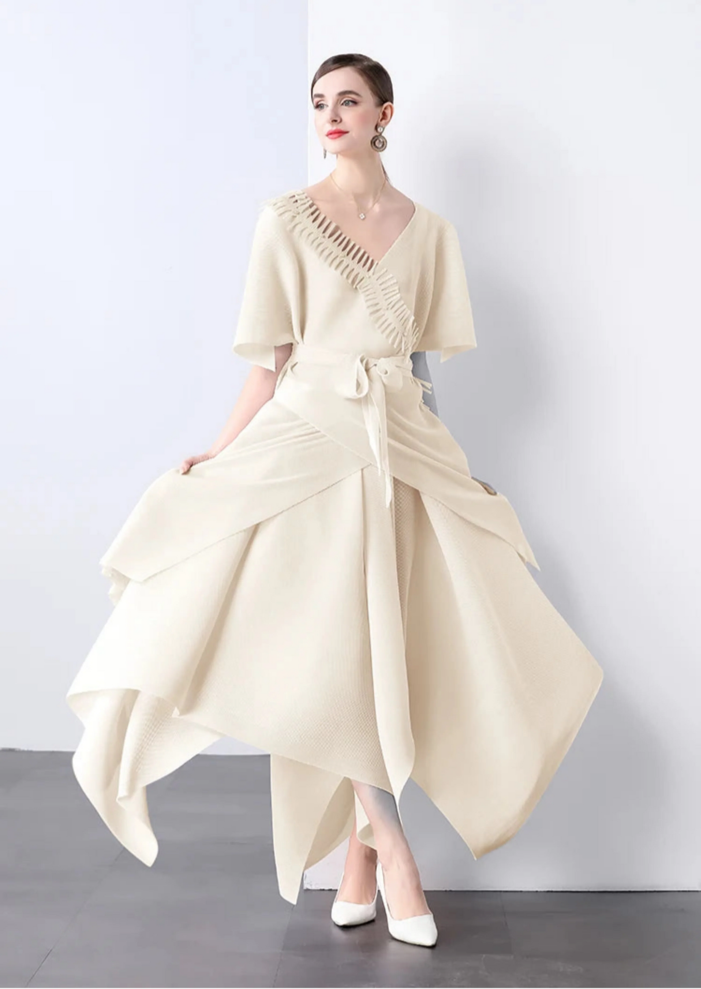 Asymmetrical Plissé Pleated Dress
