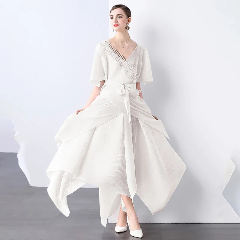 Asymmetrical Plissé Pleated Dress