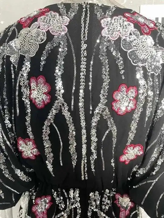 Flowy Sequin-Adorned Evening Dress