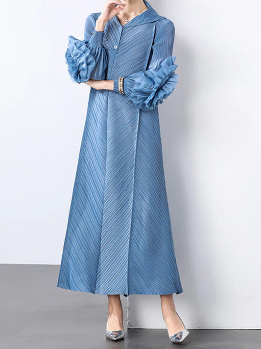 Plissé Pleated Long Sleeve Dress