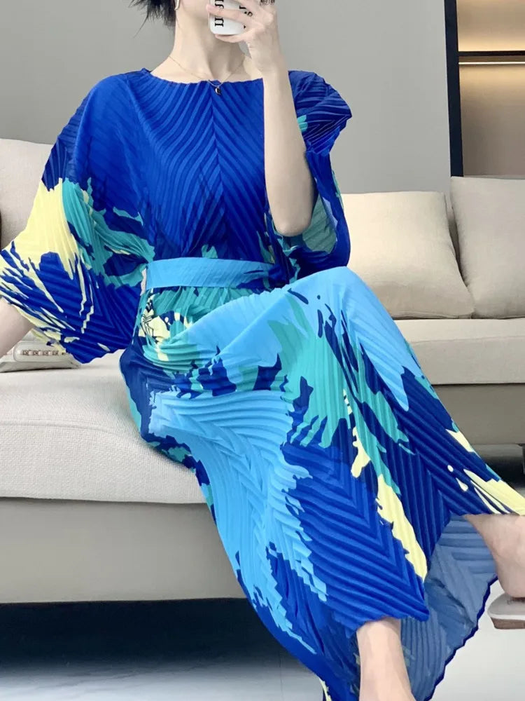 Luxe Geometric Pleated Midi Dress