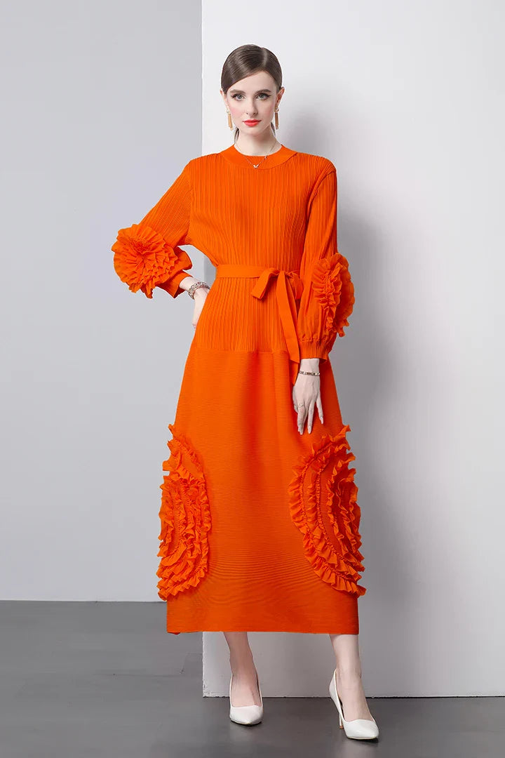 Plisse Floral Bubble Sleeve Dress
