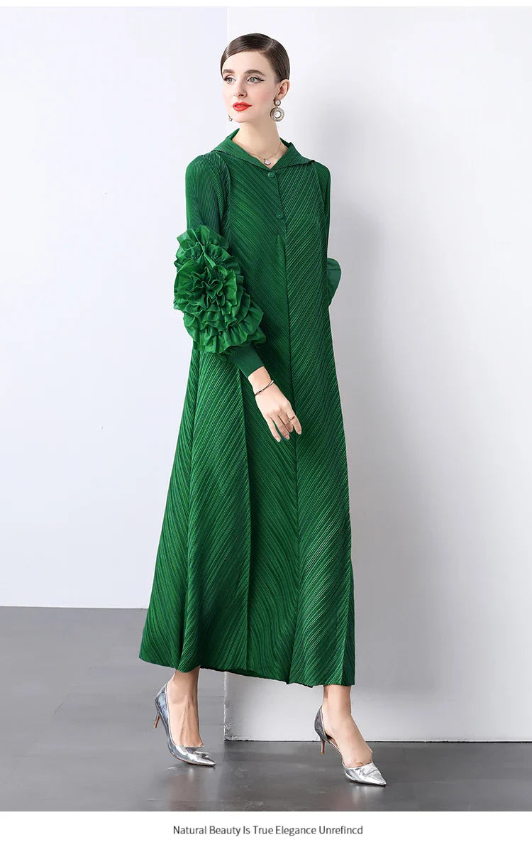 Plissé Pleated Long Sleeve Dress
