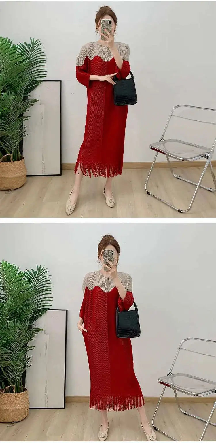 Luxury Plissé Dress with Tassel