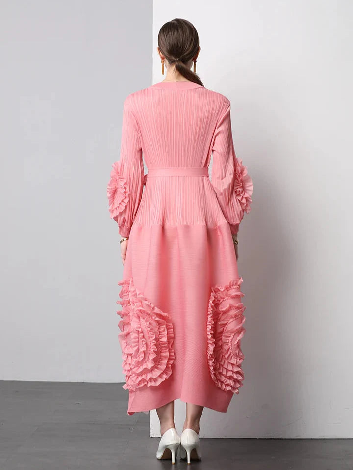 Plisse Floral Bubble Sleeve Dress