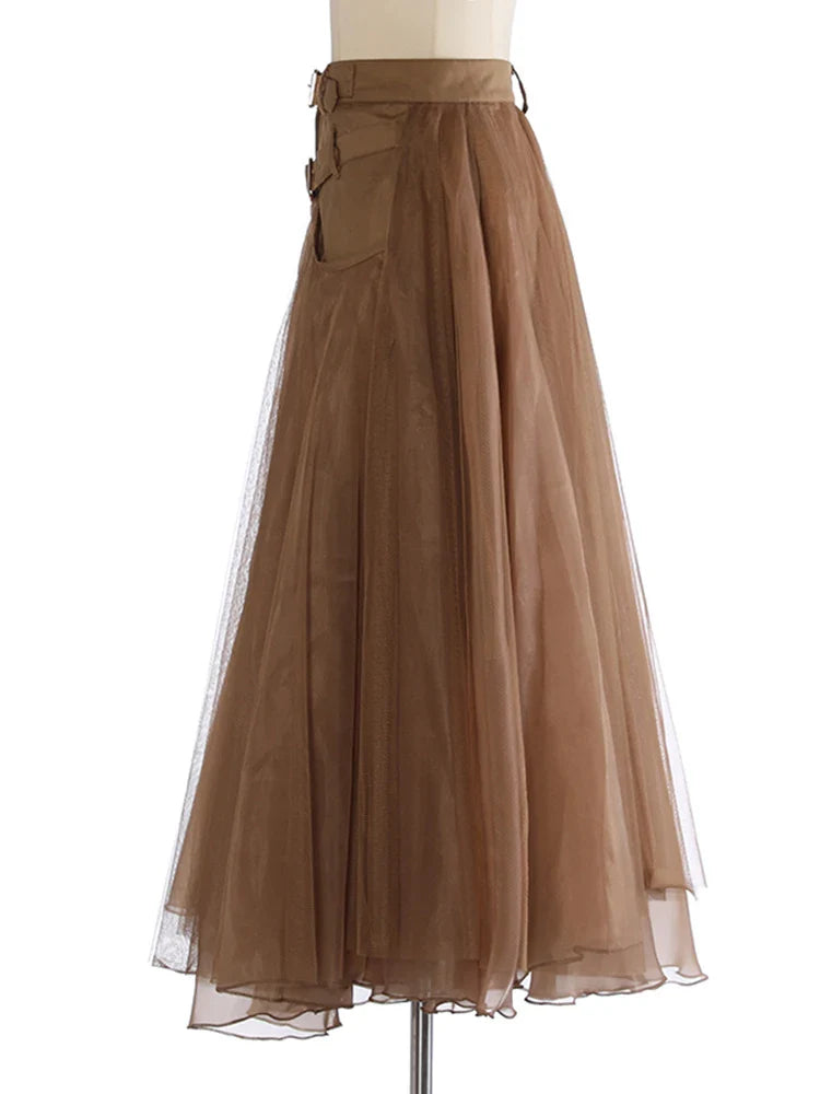 Luxury Tulle Mesh Buckle Skirt