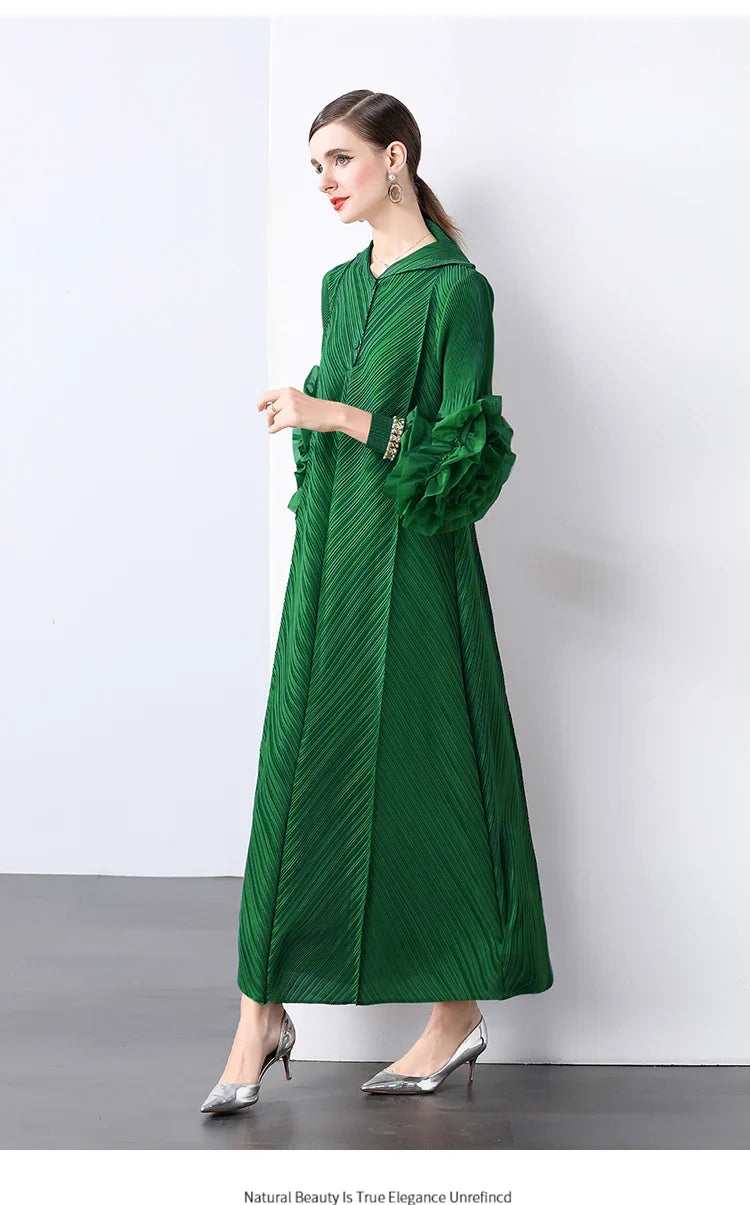 Plissé Pleated Long Sleeve Dress