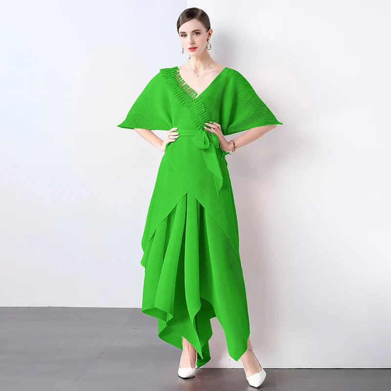 Asymmetrical Plissé Pleated Dress