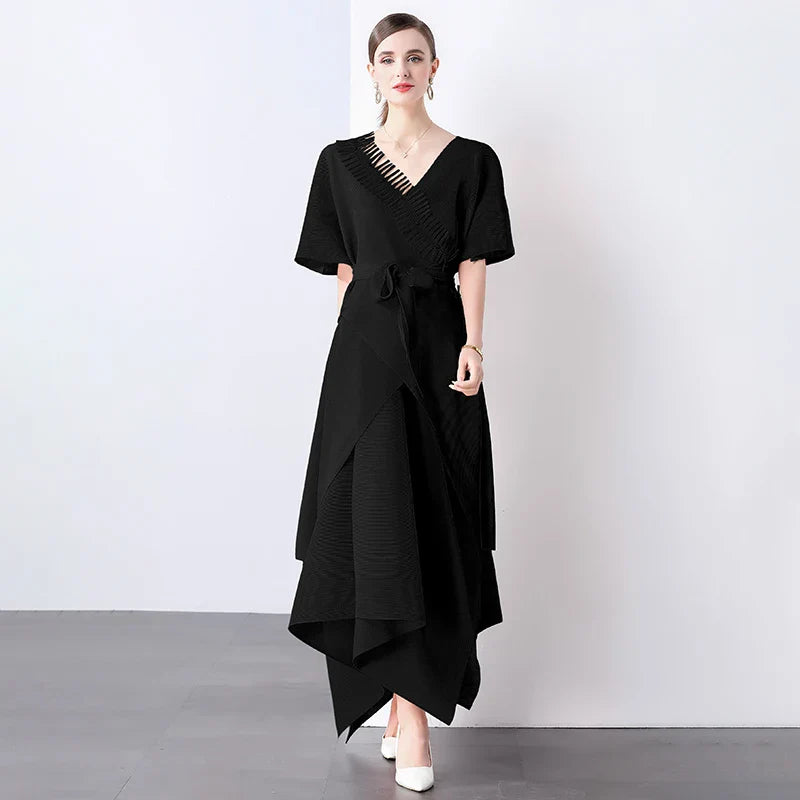 Asymmetrical Plissé Pleated Dress