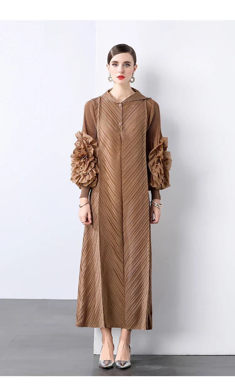 Plissé Pleated Long Sleeve Dress