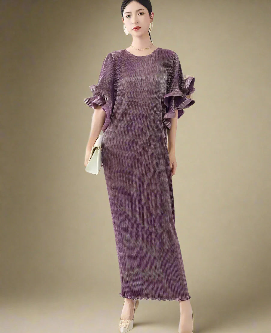 Luxury Pleated Flare Sleeve Dress