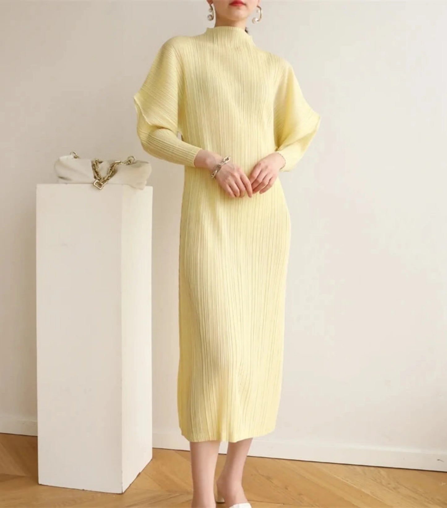 Truly Pleated Batwing Sleeve Dress