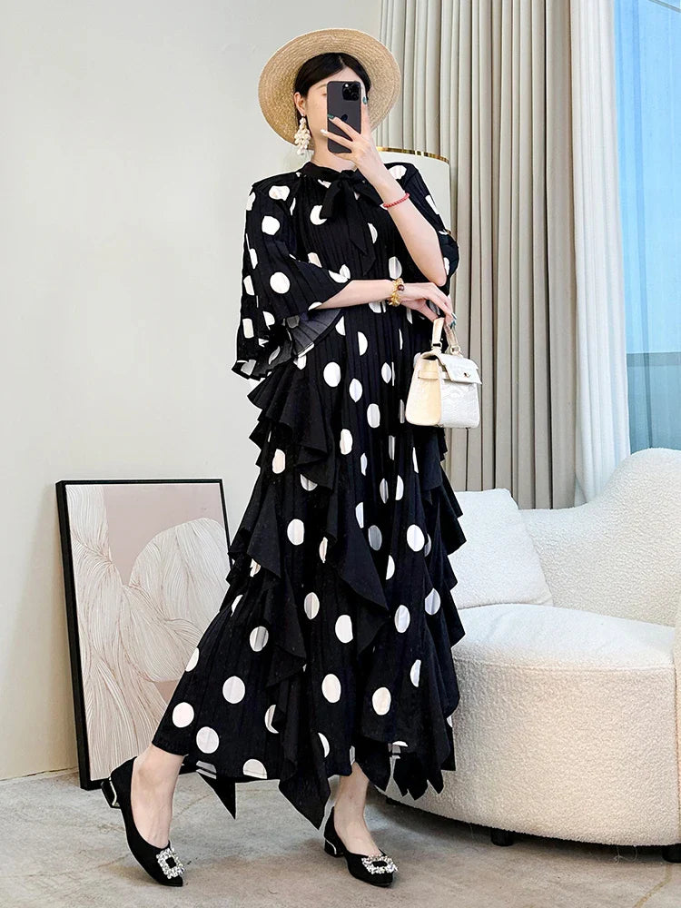 Luxury Ruffle Pleated Midi Dress