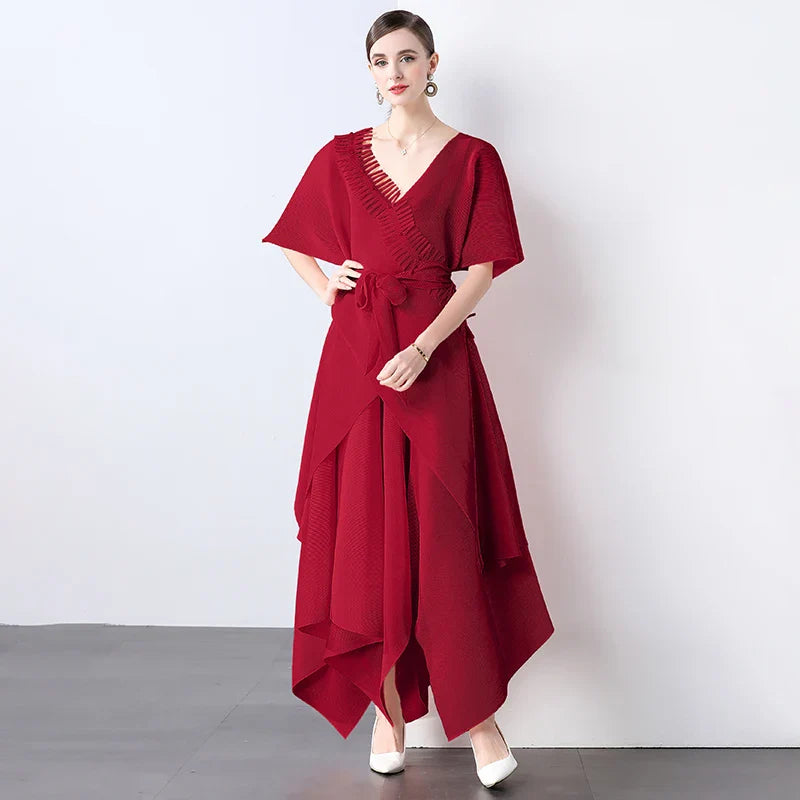 Asymmetrical Plissé Pleated Dress