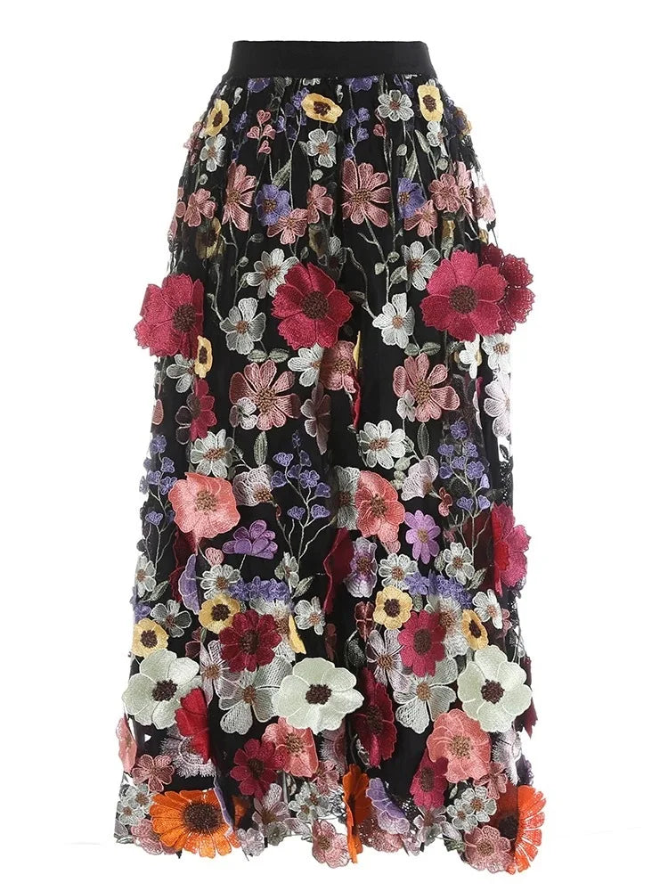Luxe Floral Pull-On Midi Skirt
