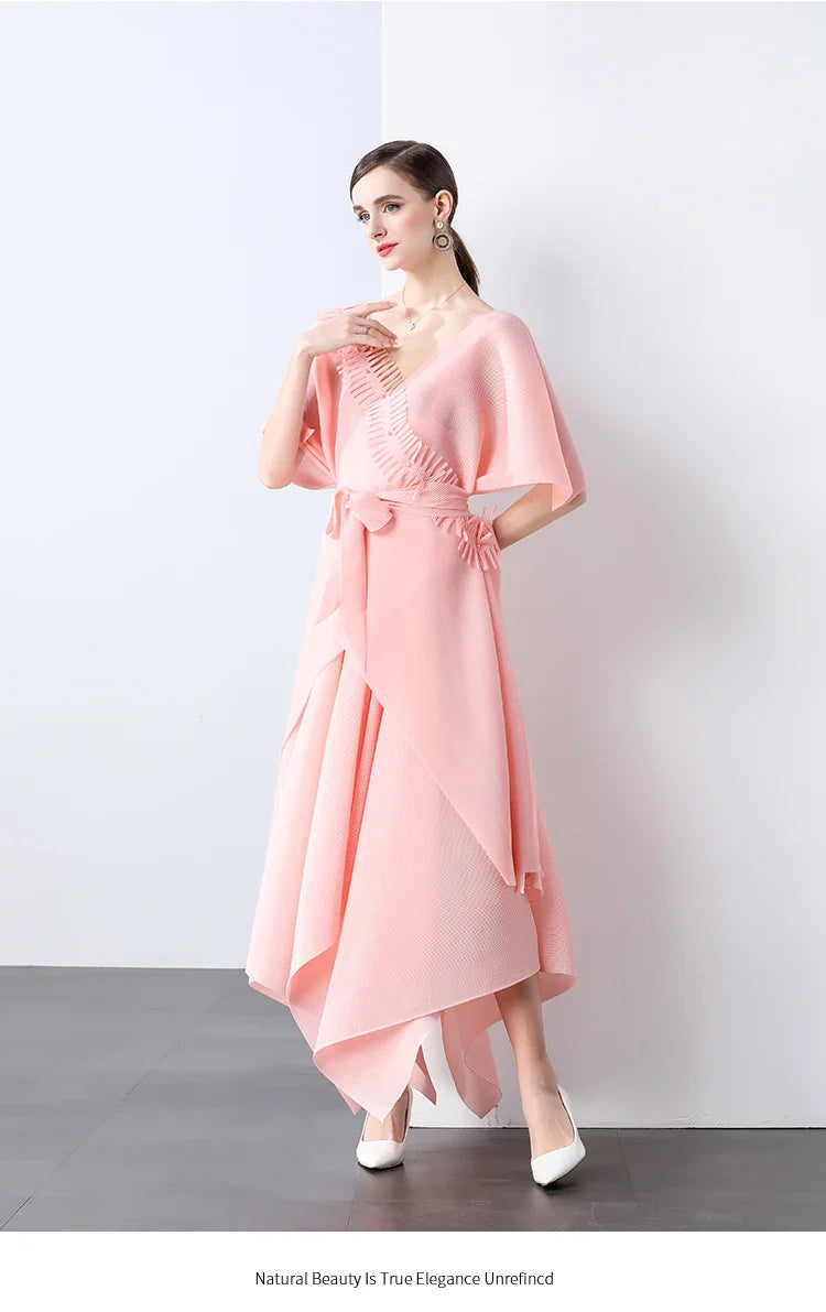 Asymmetrical Plissé Pleated Dress