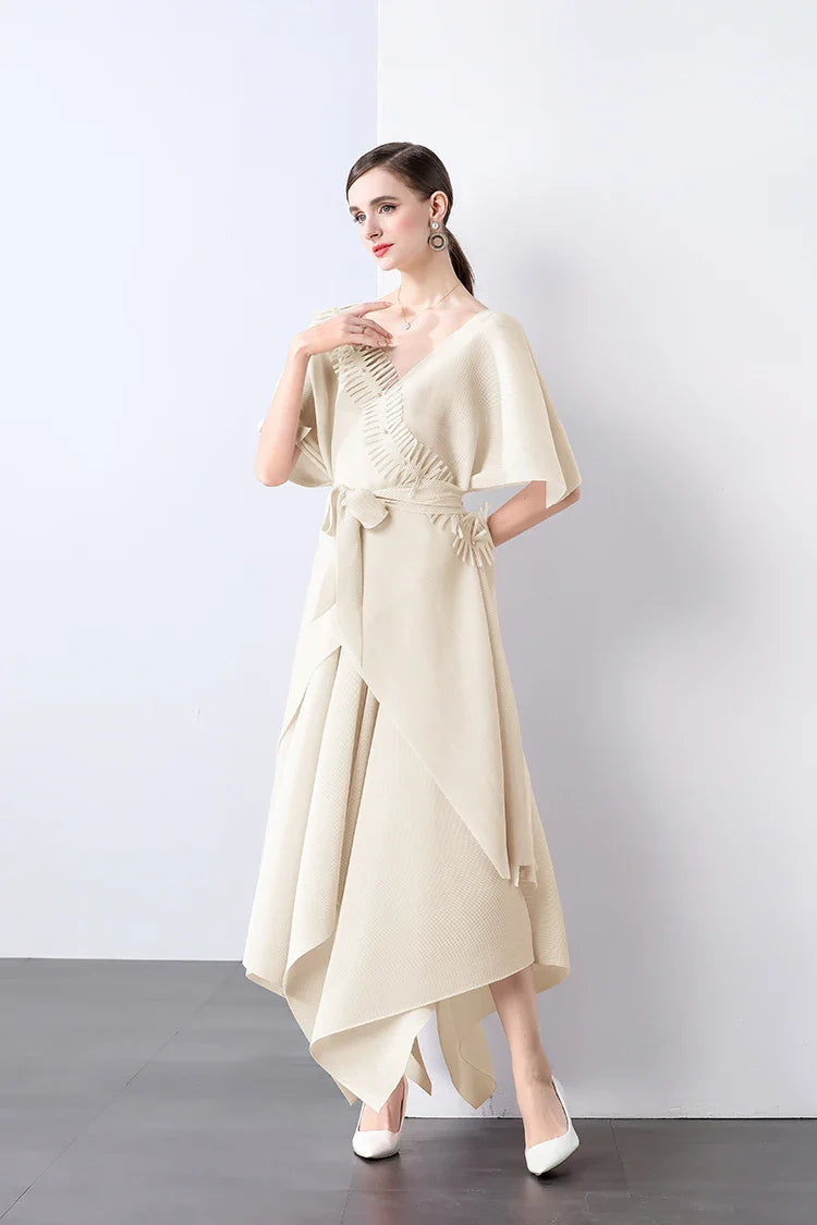 Asymmetrical Plissé Pleated Dress