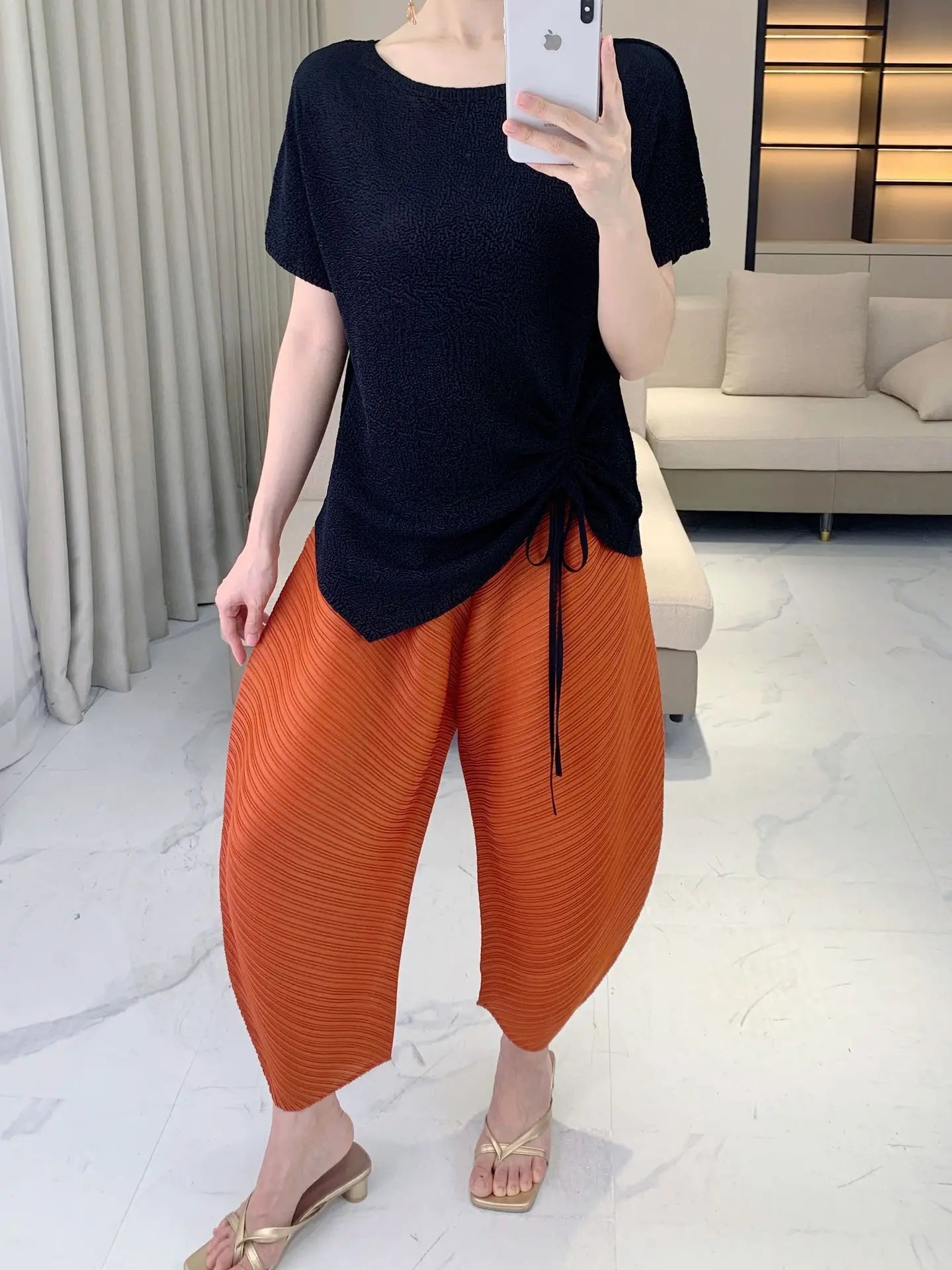 Plissé Pleated Palazzo Pants