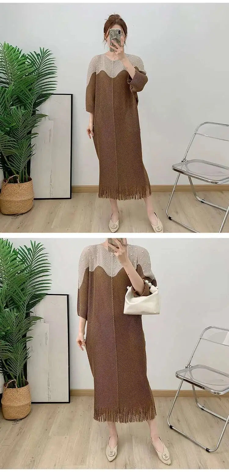 Luxury Plissé Dress with Tassel