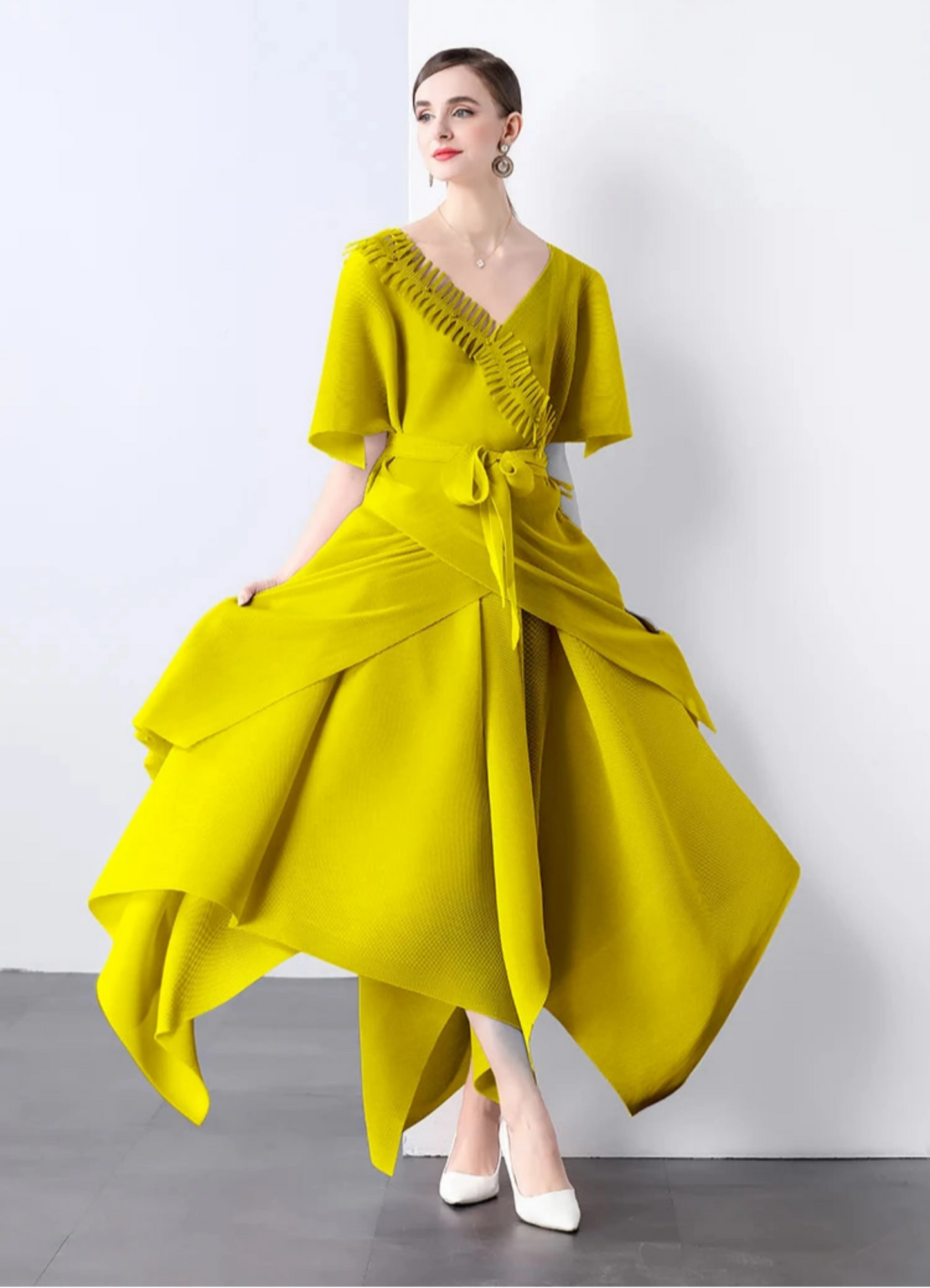 Asymmetrical Plissé Pleated Dress