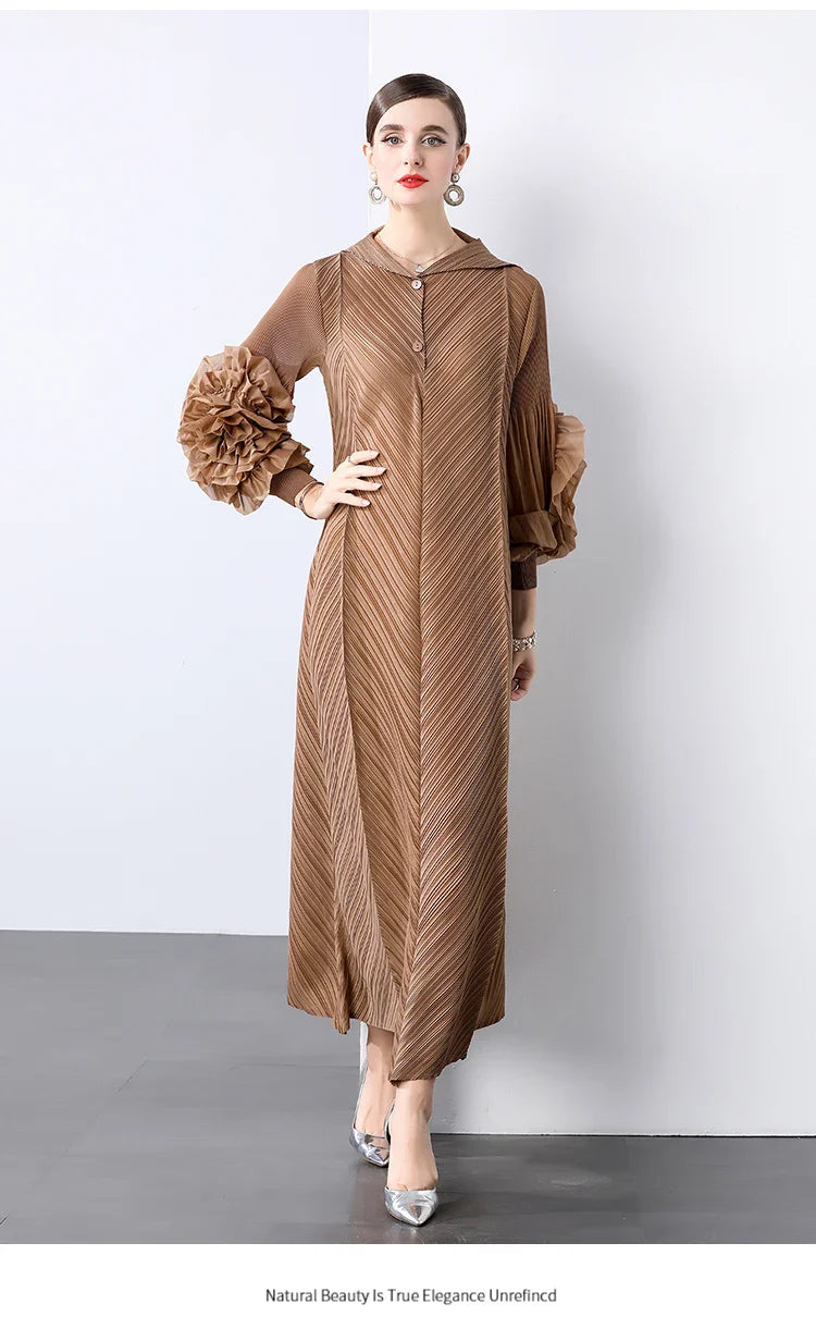 Plissé Pleated Long Sleeve Dress