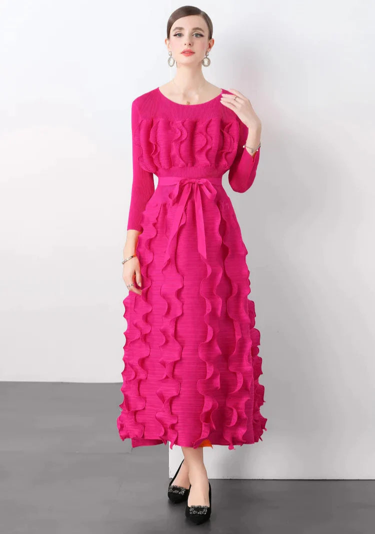 Luxe Plissé Modest Ruffle Dress