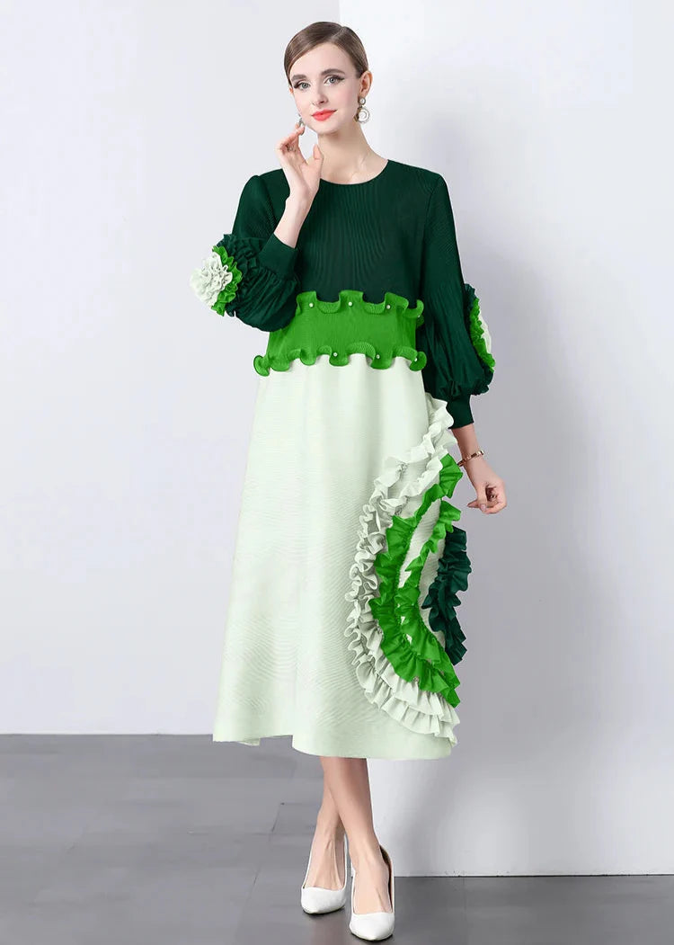 Ruffle Sleeve Plisse Dress