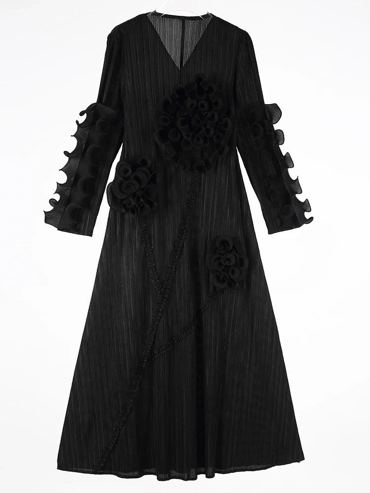 Pleated 3D Ruffle Floral Dress