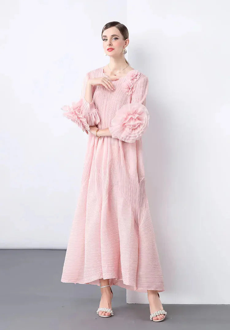 Elegant Plissé 3D Ruffle Dress