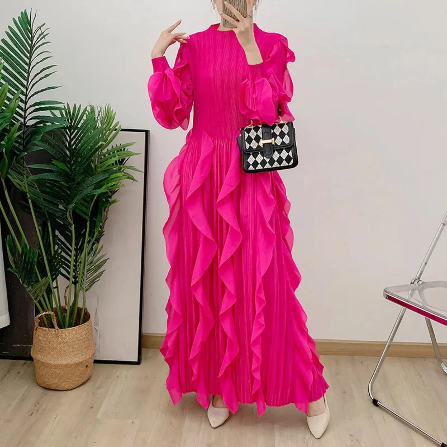 Truly Plissé Ruffle Dress